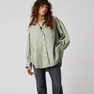 WE THE FREE by Free People Happy Hour Poplin Blouse in Mermaid